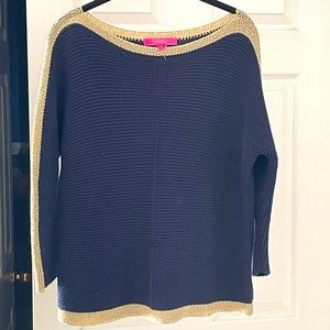 New Lily Pulitzer Sweater Navy Blue with Gold
